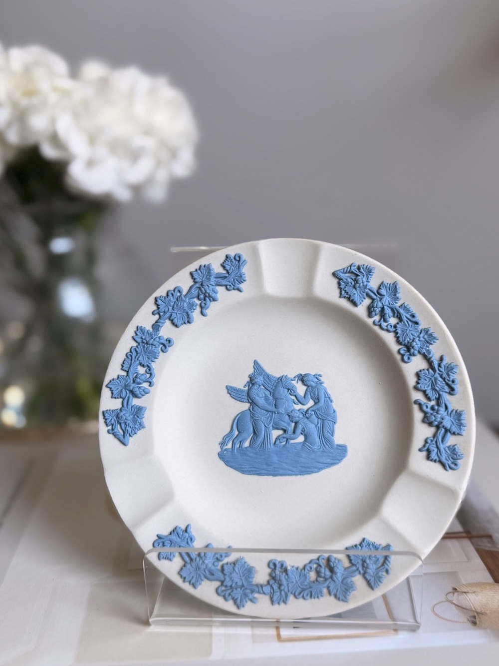 Wedgwood White Plate with Blue Neoclassical Relief